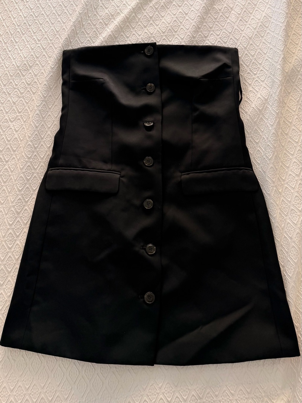 Nanushka Black Satin Strapless Button-Front Mini Dress